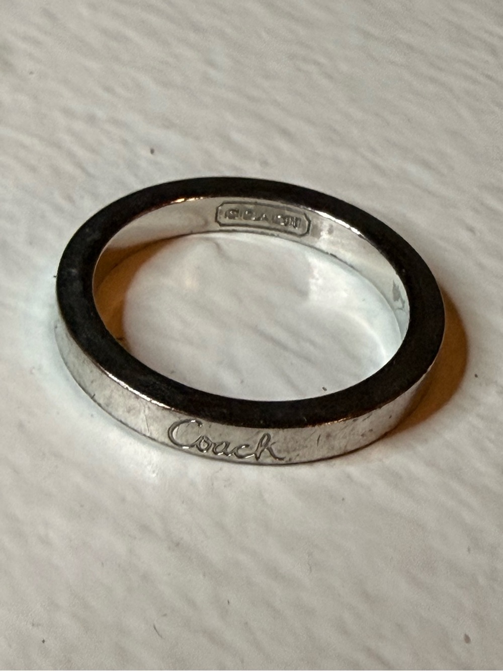 Vintage Coach Sterling Silver 925 Logo Band Ring Size 8 Stackable Minimalist